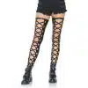 Leg Avenue Medias Altas Sin Pie Efecto Mojado Con Tiras - Negro Talla M/l - The Sex Toys Factory