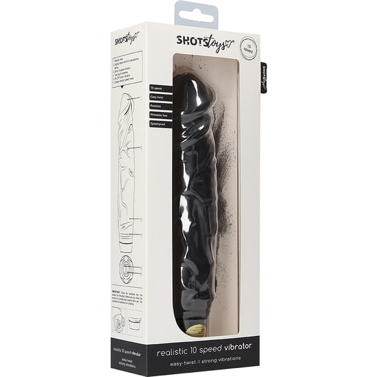Shots Vibrador Realista 10 Velocidades 24x5cm – Negro Penes con Vibración The Sex Toys Factory