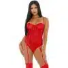Forplay Sheer Up Mesh Body Lenceria Sexy Mujer Con Liguero De Malla Rojo 1pc Talla M - The Sex Toys Factory