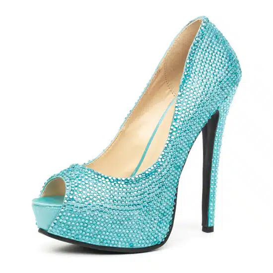 Leg Avenue Glamour Peep Toe Pump Turquesa Satinado Con Strass - The Sex Toys Factory